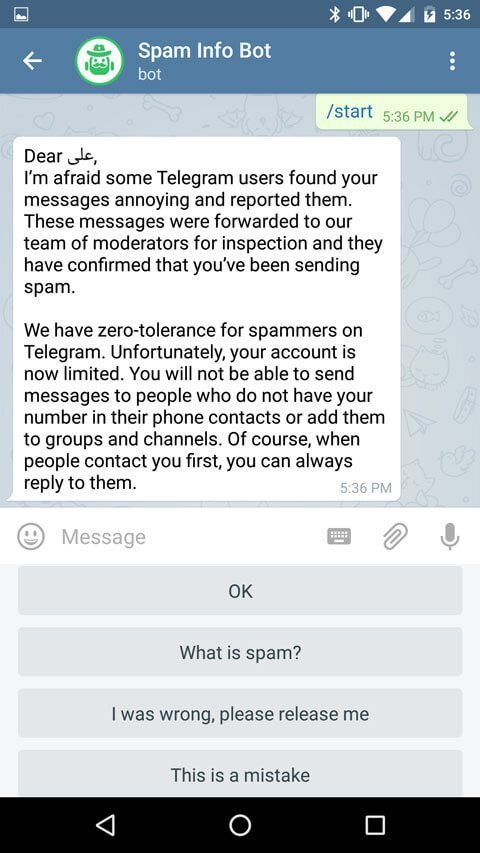 remove Telegram Ban